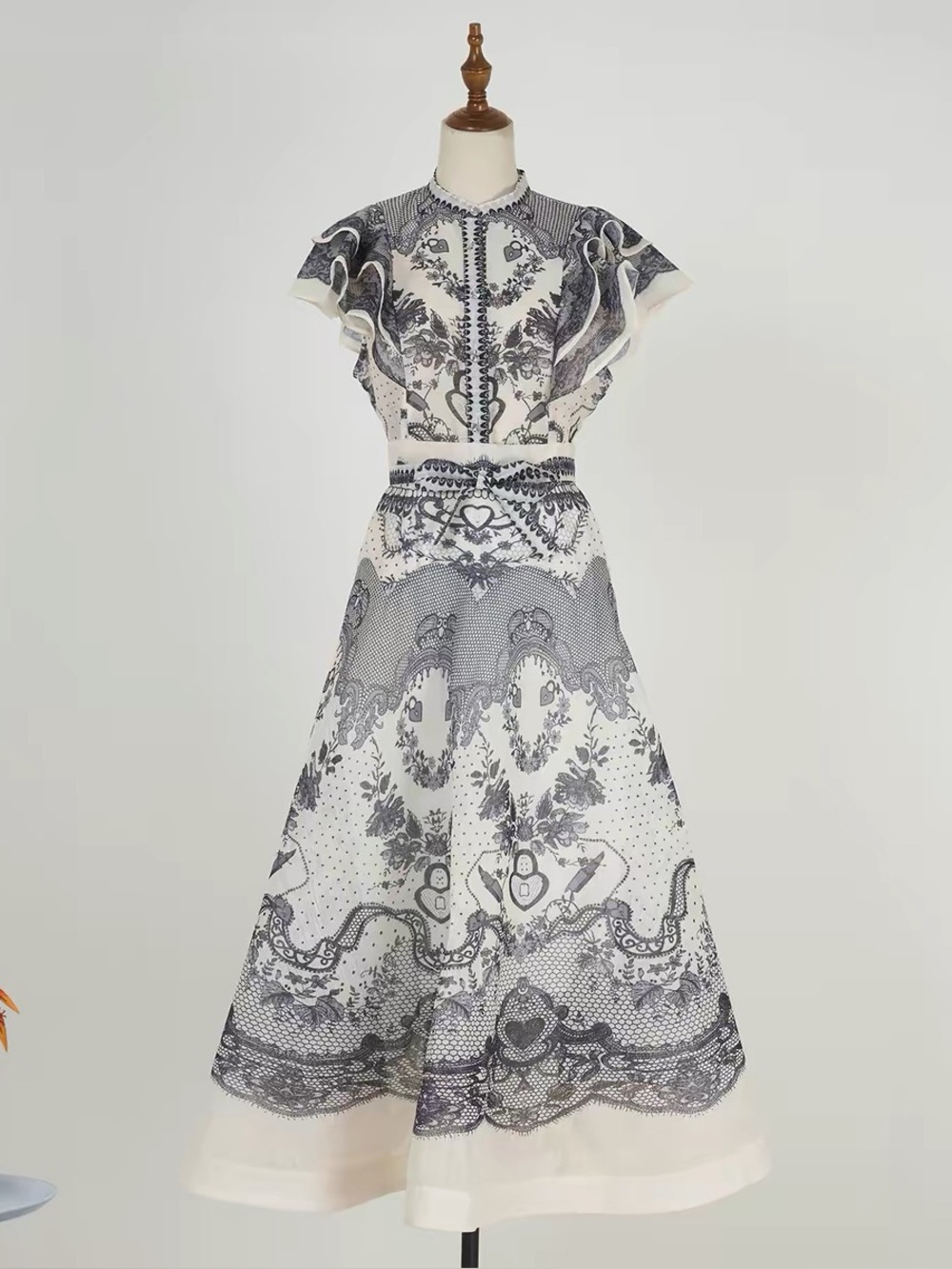 Designer-Style Black Ruffled Two-Piece Dress Set